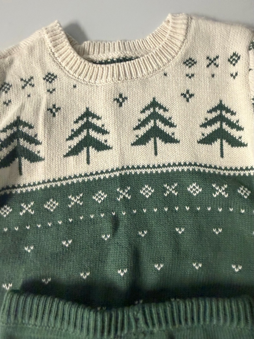 Little planet 12 month, two piece, boys, knit outfit, Christmas green nwt